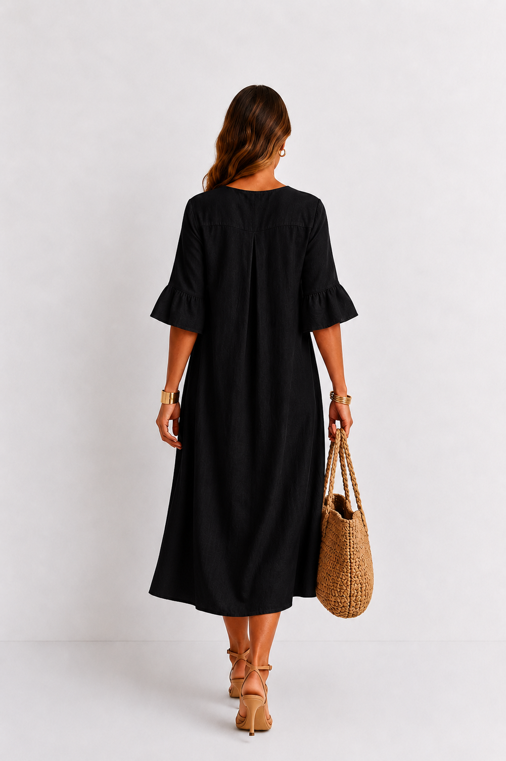 Vanesa | Robe effet lin à manches bouffantes et boutons