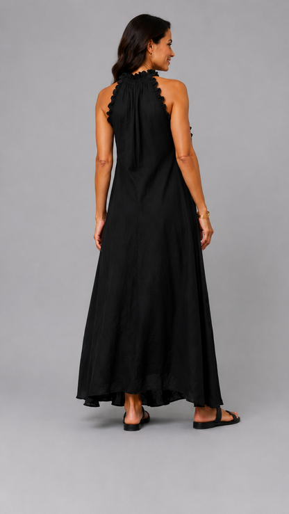 Fernanda | Robe Longue Sans Manches en Lin à Volants Élégants