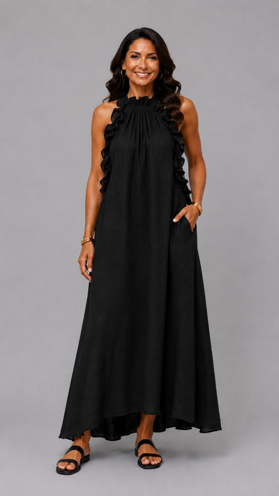 Fernanda | Robe Longue Sans Manches en Lin à Volants Élégants