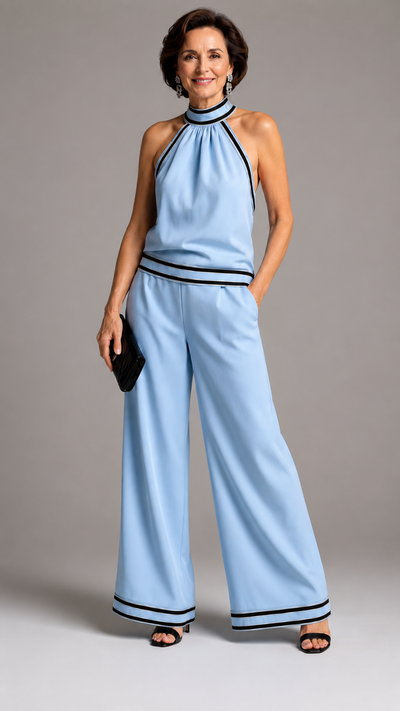 Zephyrine | Combinaison Élégante à Col Halter Contrasté