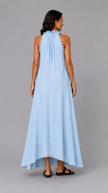 Fernanda | Robe Longue Sans Manches en Lin à Volants Élégants