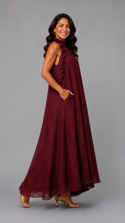 Fernanda | Robe Longue Sans Manches en Lin à Volants Élégants