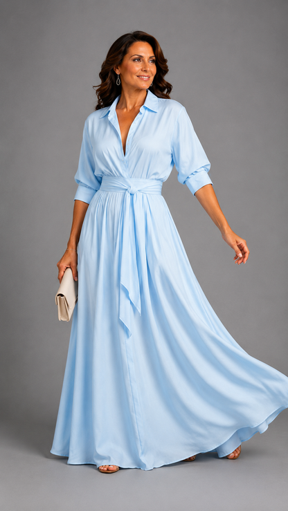 Zelith | Robe Midi Élégante avec Ceinture et Col Chemise