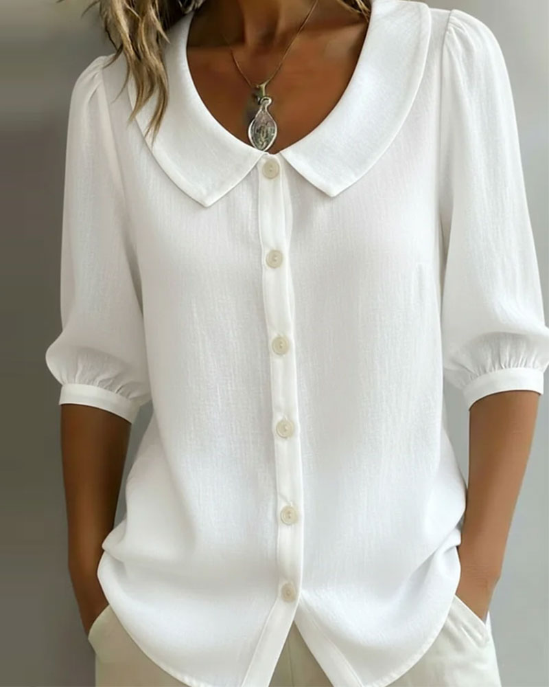 Emma | Chemise en coton à manches mi-longues avec col Claudine