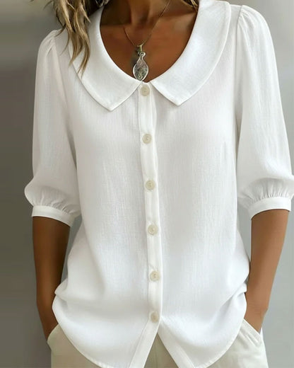 Emma | Chemise en coton à manches mi-longues avec col Claudine
