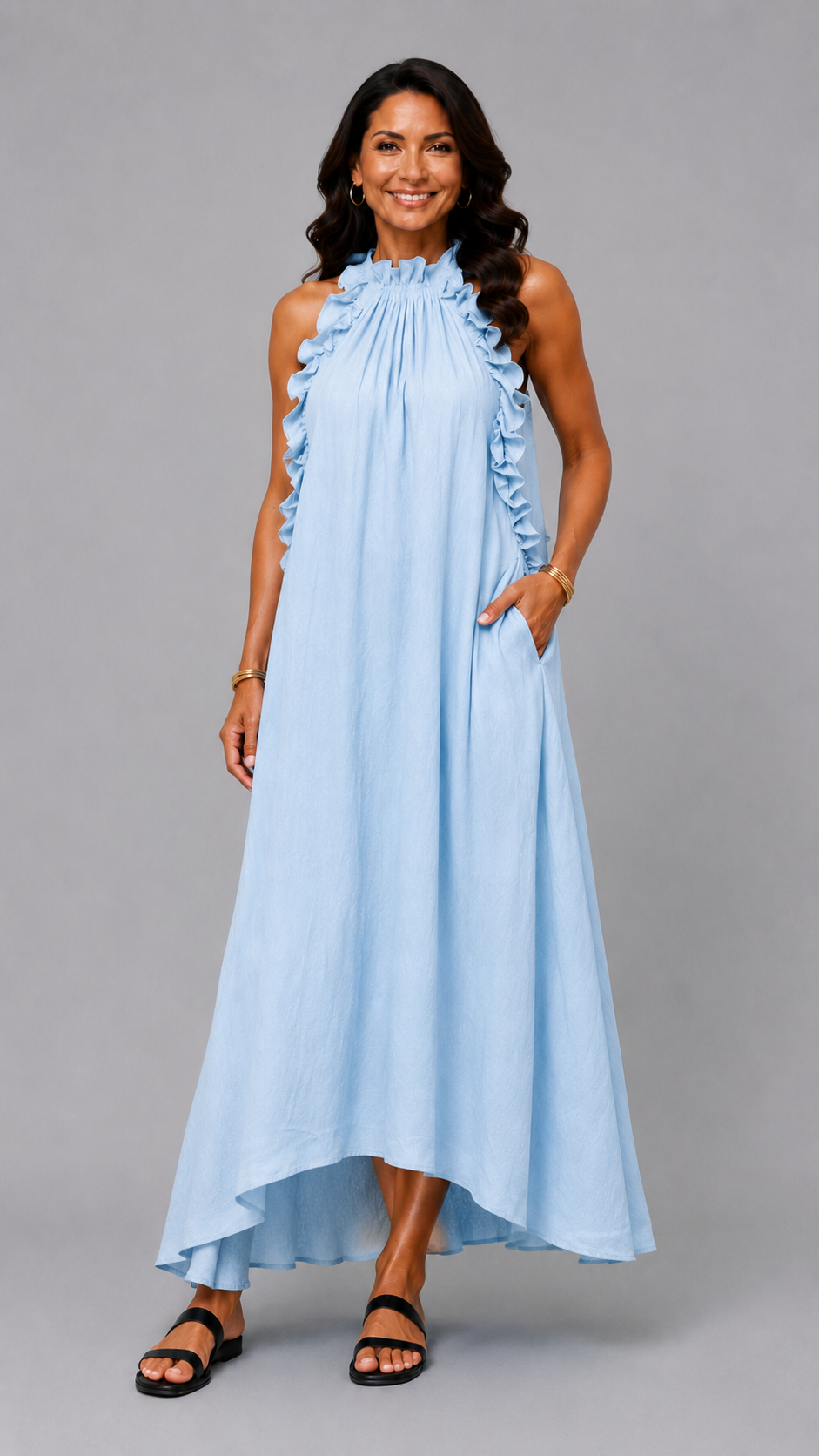 Fernanda | Robe Longue Sans Manches en Lin à Volants Élégants