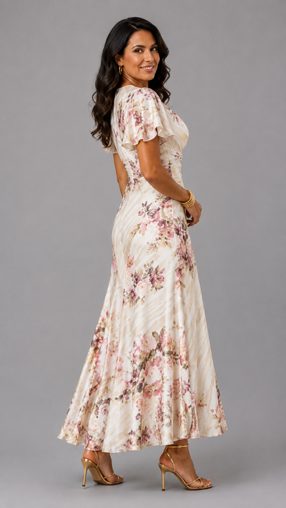 Alba | Robe Midi Cache-Cœur Froncée Florale Élégante