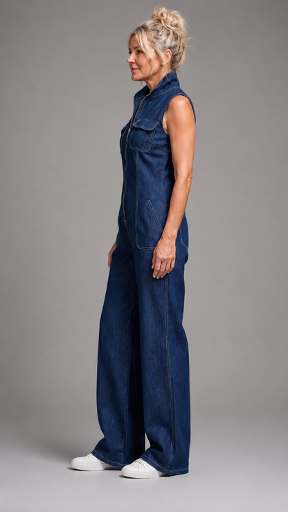 Samantha | Combinaison en Denim Élégante Jambe Large