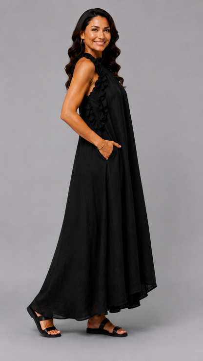 Fernanda | Robe Longue Sans Manches en Lin à Volants Élégants