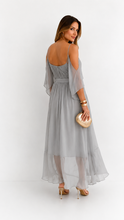 Isabela | Ensemble Fluide Gris Top à Fines Bretelles et Pantalon Léger
