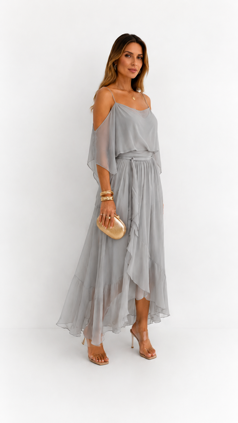 Isabela | Ensemble Fluide Gris Top à Fines Bretelles et Pantalon Léger