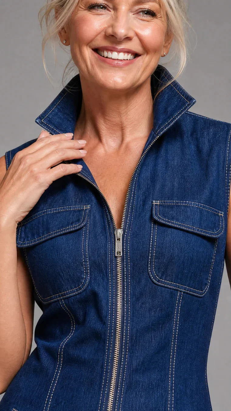 Samantha | Combinaison en Denim Élégante Jambe Large