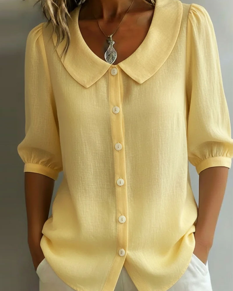 Emma | Chemise en coton à manches mi-longues avec col Claudine