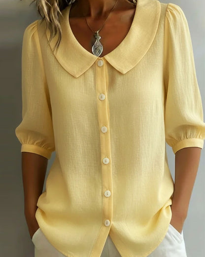 Emma | Chemise en coton à manches mi-longues avec col Claudine