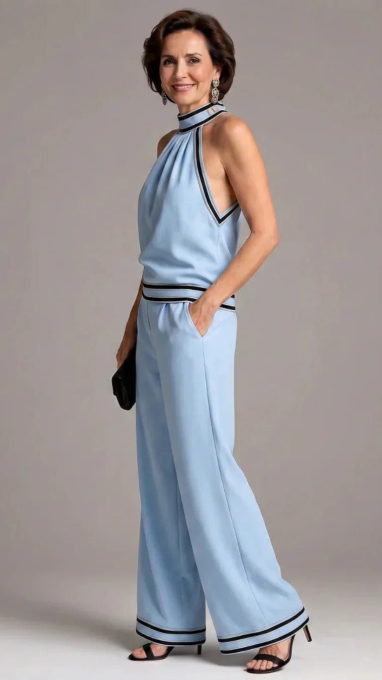 Zephyrine | Combinaison Élégante à Col Halter Contrasté