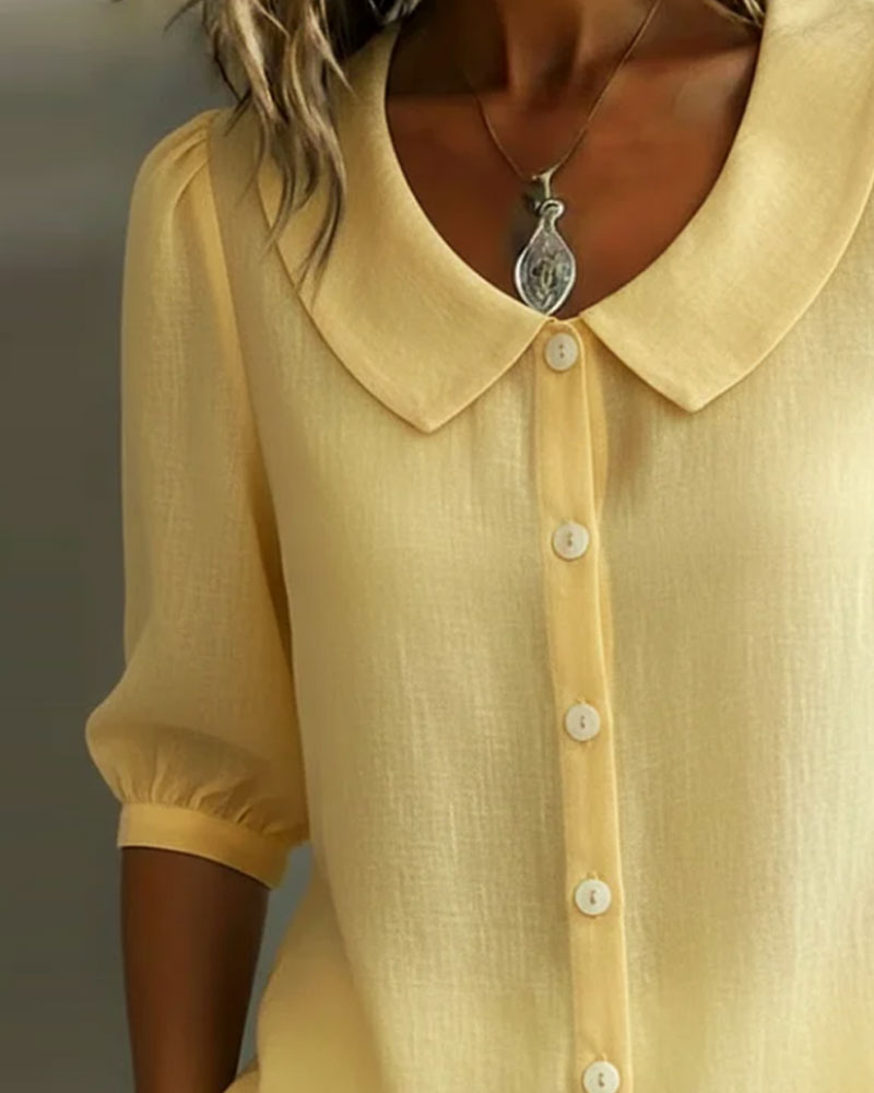 Emma | Chemise en coton à manches mi-longues avec col Claudine