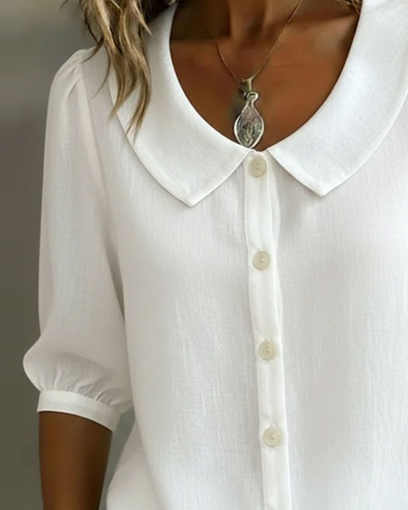 Emma | Chemise en coton à manches mi-longues avec col Claudine