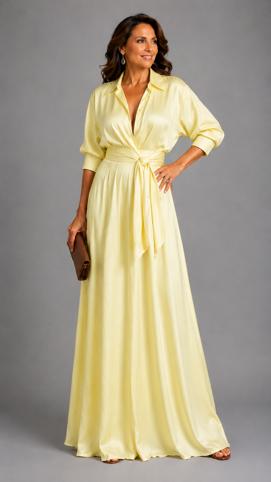 Zelith | Robe Midi Élégante avec Ceinture et Col Chemise