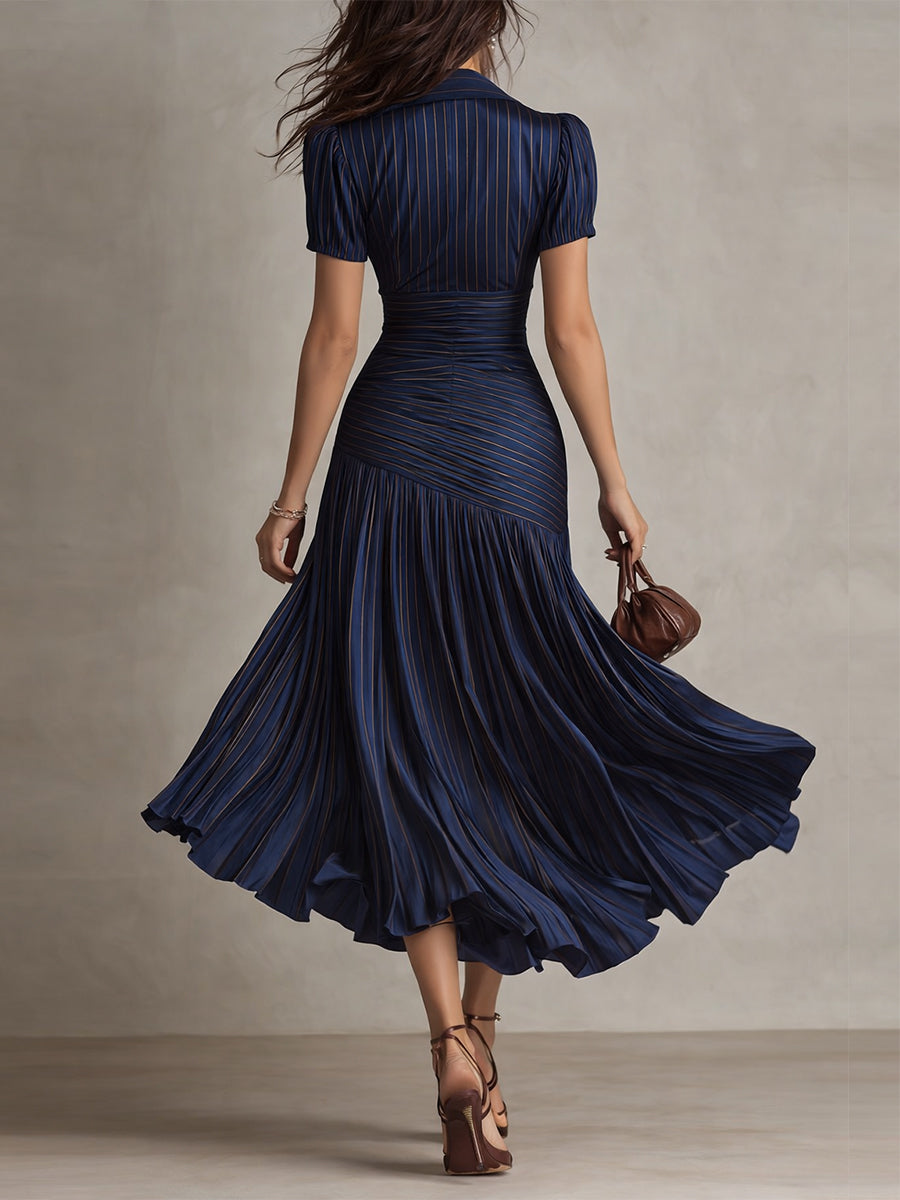 Adriana ∙ Robe midi satinée à rayures rétro