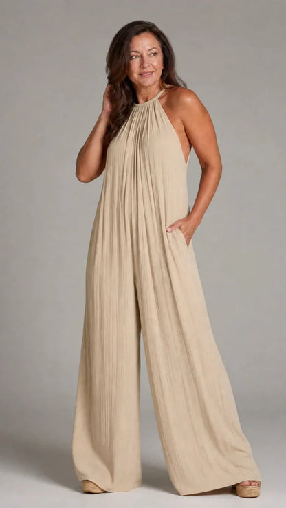 Sylvara | Combinaison Élégante Jambe Large et Col Halter
