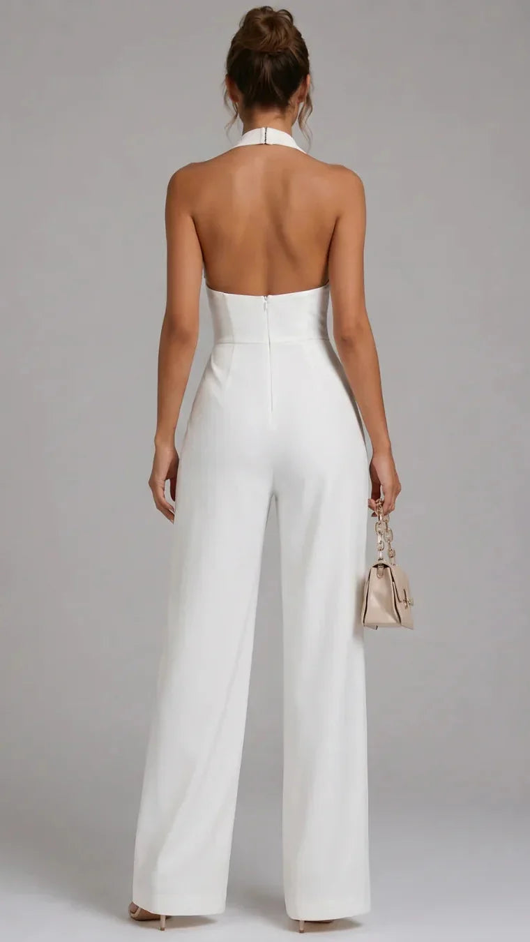 Nymera | Combinaison Élégante Jambe Large et Col Halter