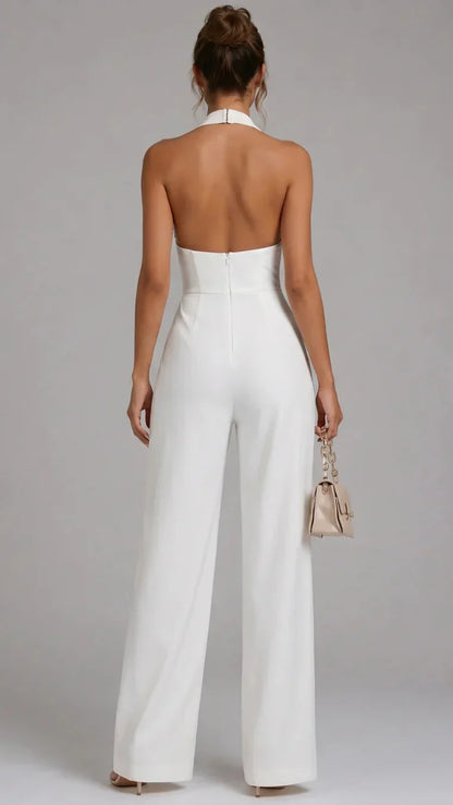 Nymera | Combinaison Élégante Jambe Large et Col Halter
