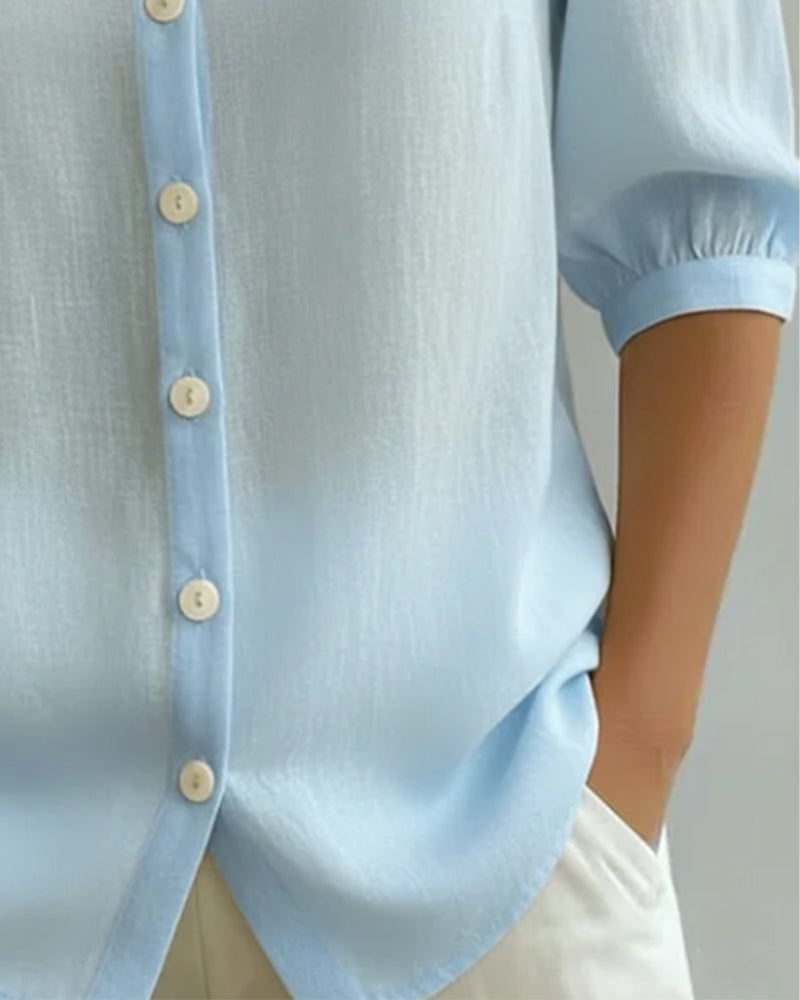 Emma | Chemise en coton à manches mi-longues avec col Claudine