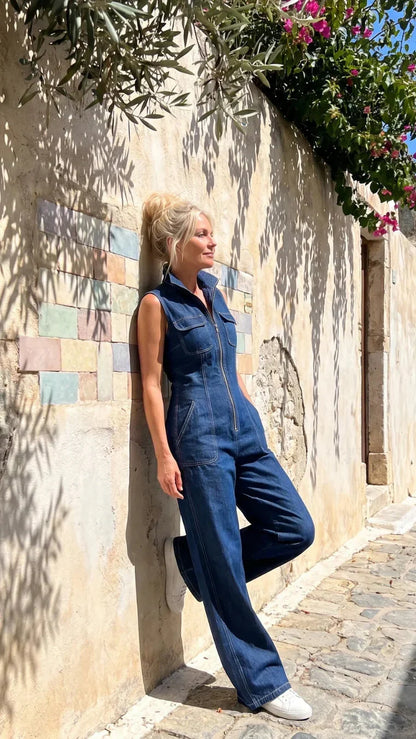 Samantha | Combinaison en Denim Élégante Jambe Large
