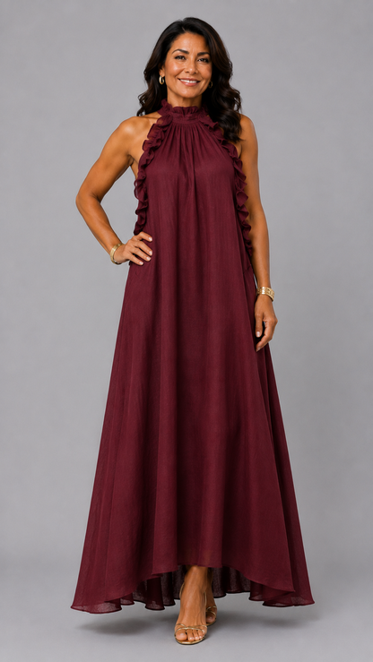 Fernanda | Robe Longue Sans Manches en Lin à Volants Élégants