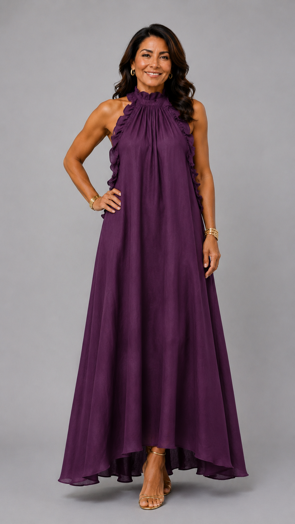 Fernanda | Robe Longue Sans Manches en Lin à Volants Élégants