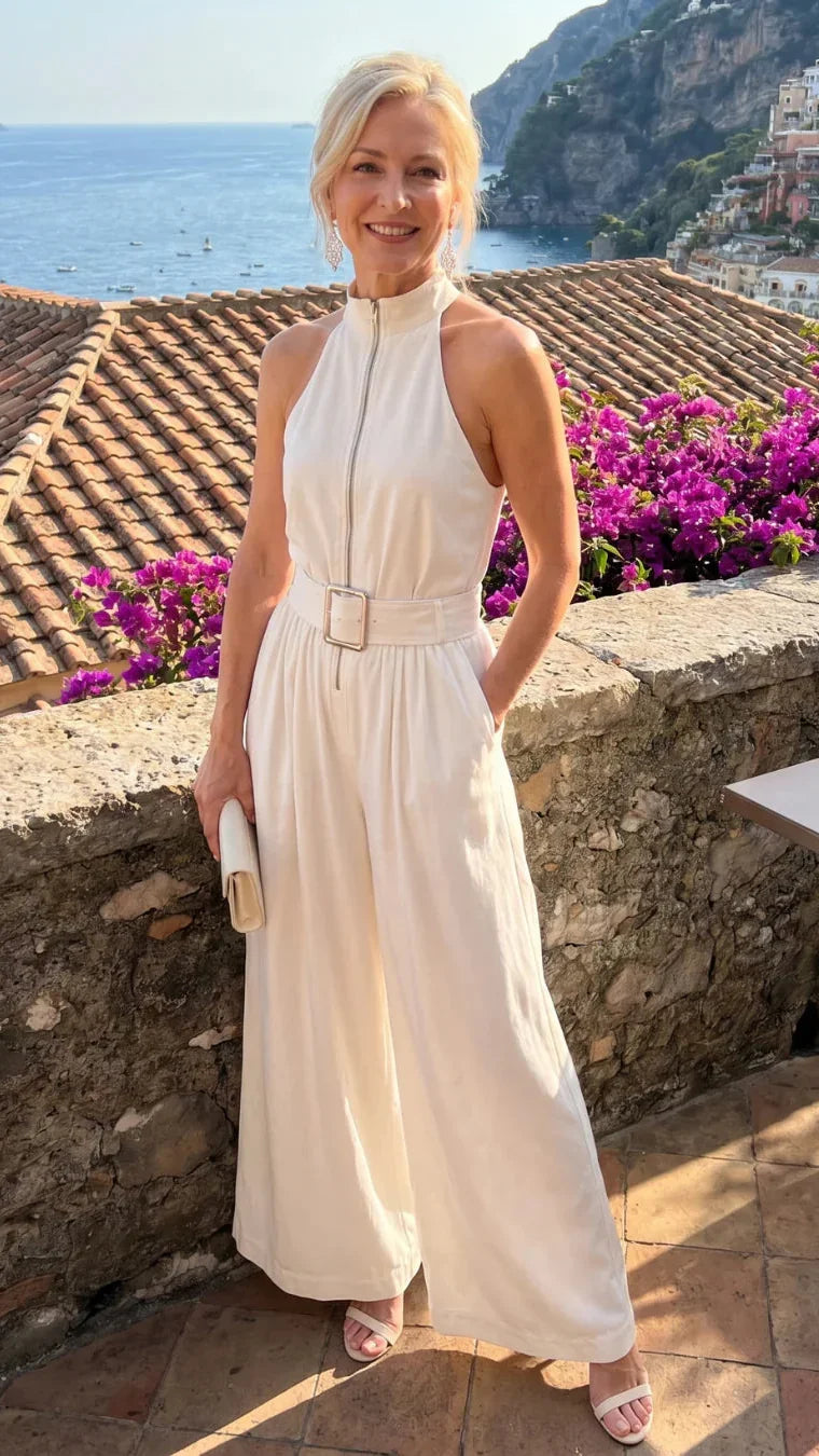 Astrielle | Combinaison Élégante à Col Montant et Ceinture