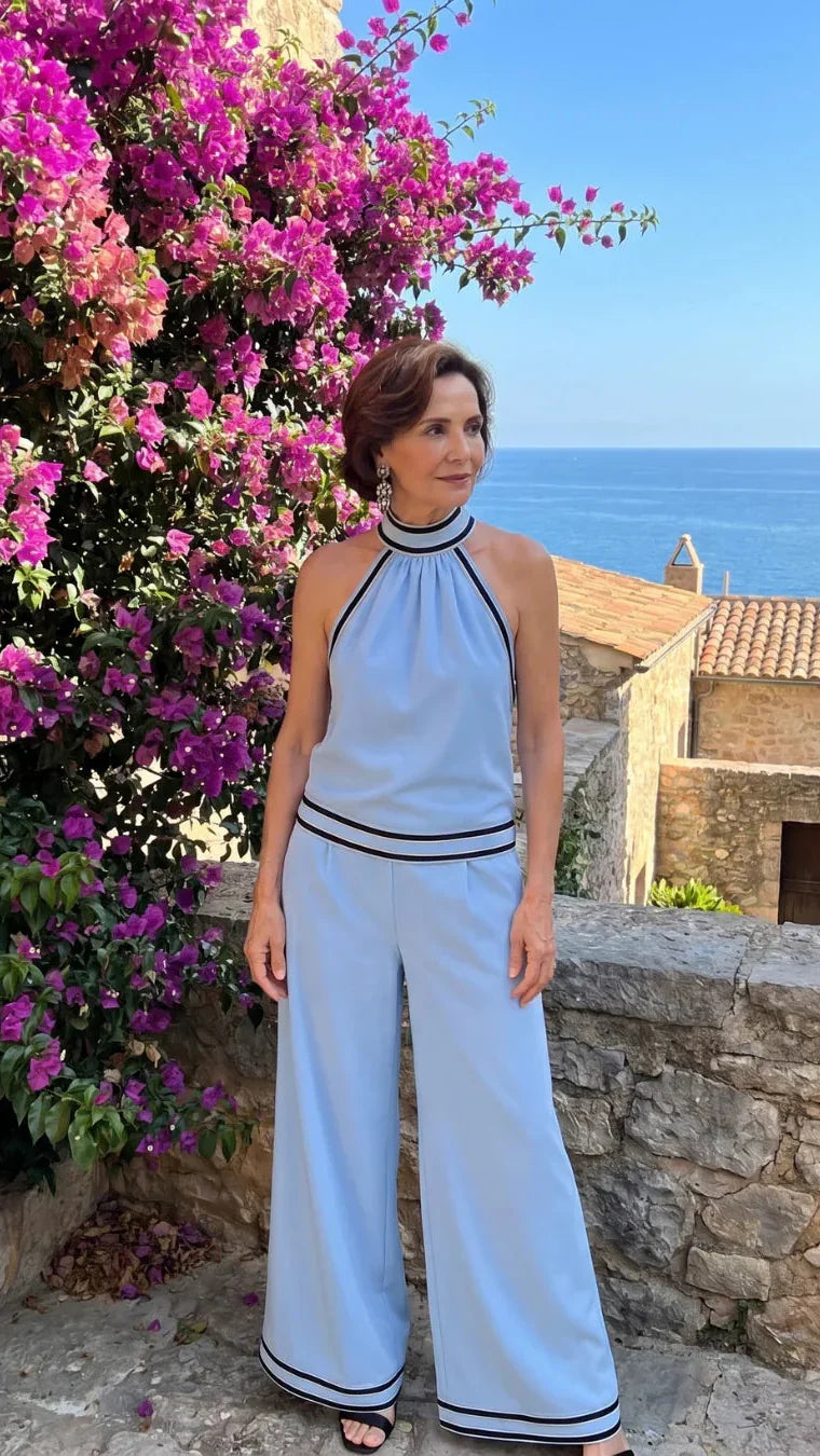 Zephyrine | Combinaison Élégante à Col Halter Contrasté