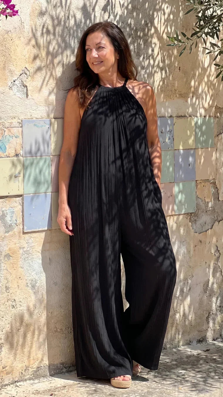 Sylvara | Combinaison Élégante Jambe Large et Col Halter