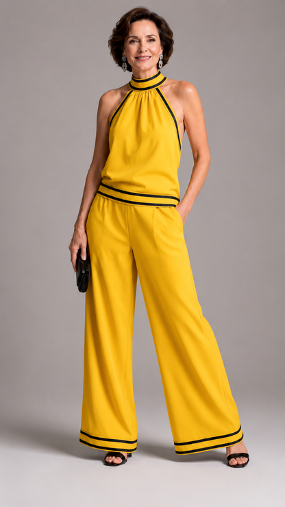Zephyrine | Combinaison Élégante à Col Halter Contrasté