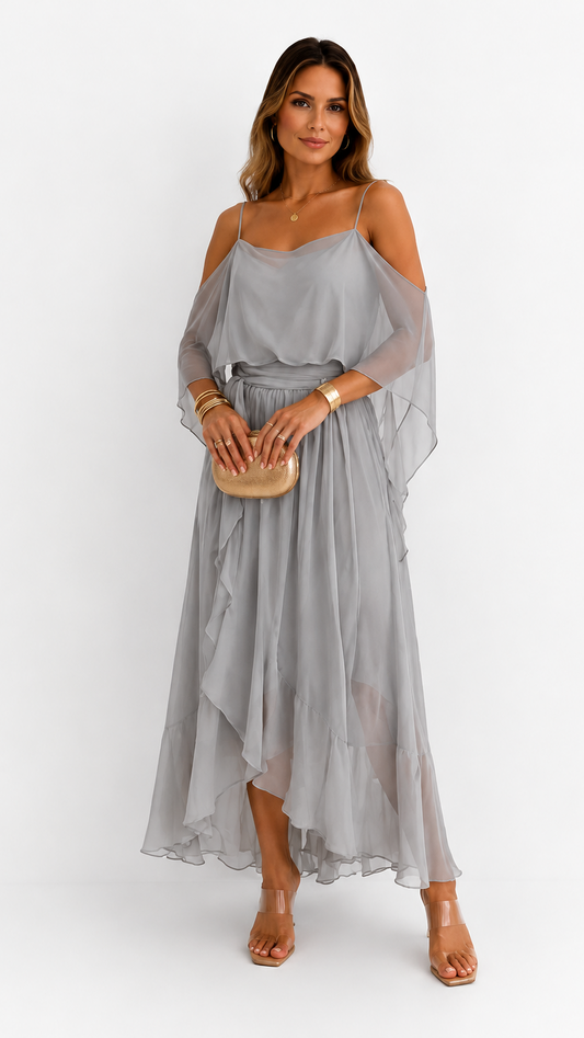 Isabela | Ensemble Fluide Gris Top à Fines Bretelles et Pantalon Léger