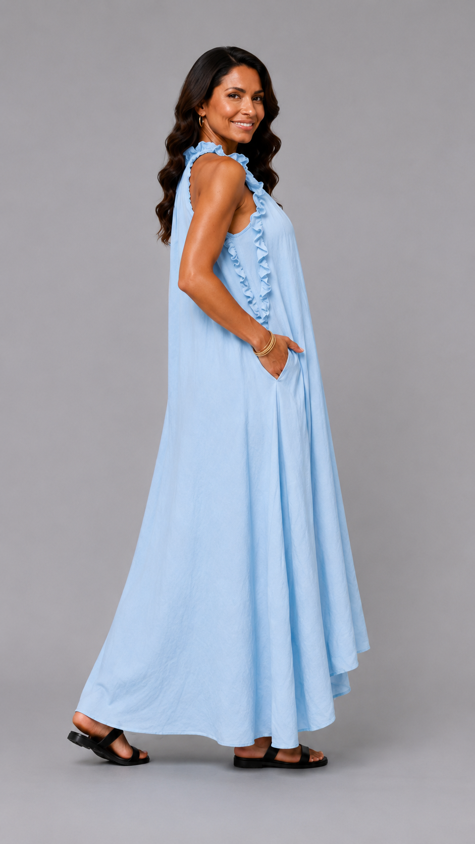 Fernanda | Robe Longue Sans Manches en Lin à Volants Élégants