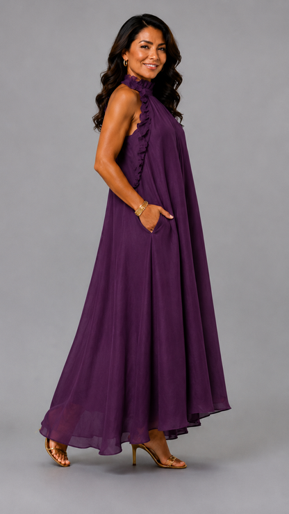 Fernanda | Robe Longue Sans Manches en Lin à Volants Élégants