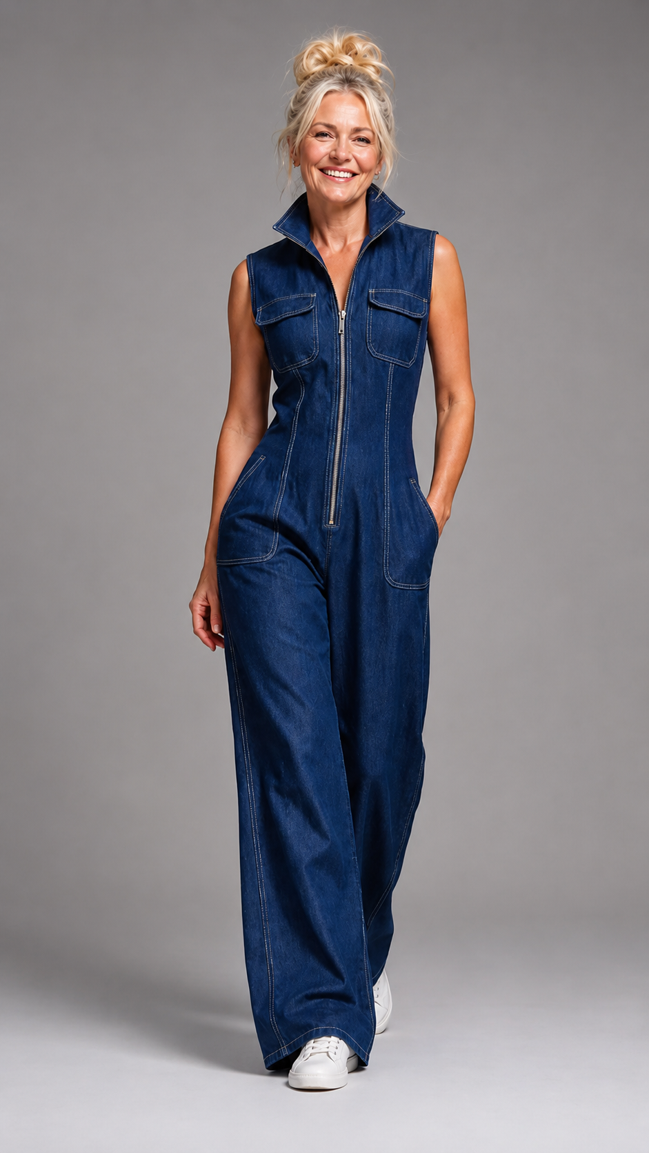 Samantha | Combinaison en Denim Élégante Jambe Large