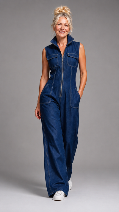 Samantha | Combinaison en Denim Élégante Jambe Large