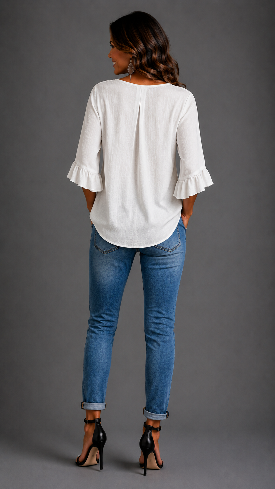 Sophia | Chemisier uni en coton et lin avec boutons en bois et volants