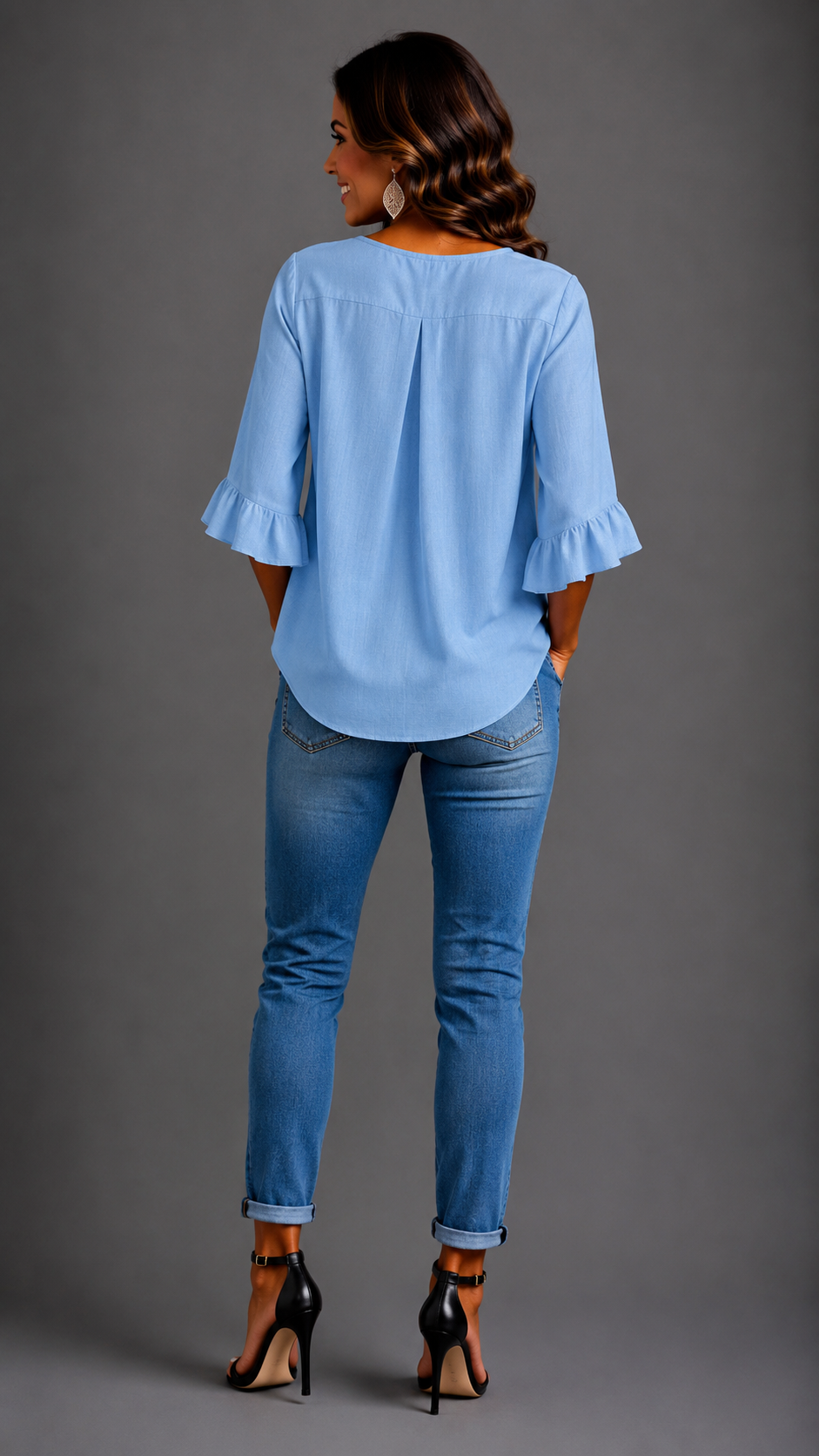 Sophia | Chemisier uni en coton et lin avec boutons en bois et volants