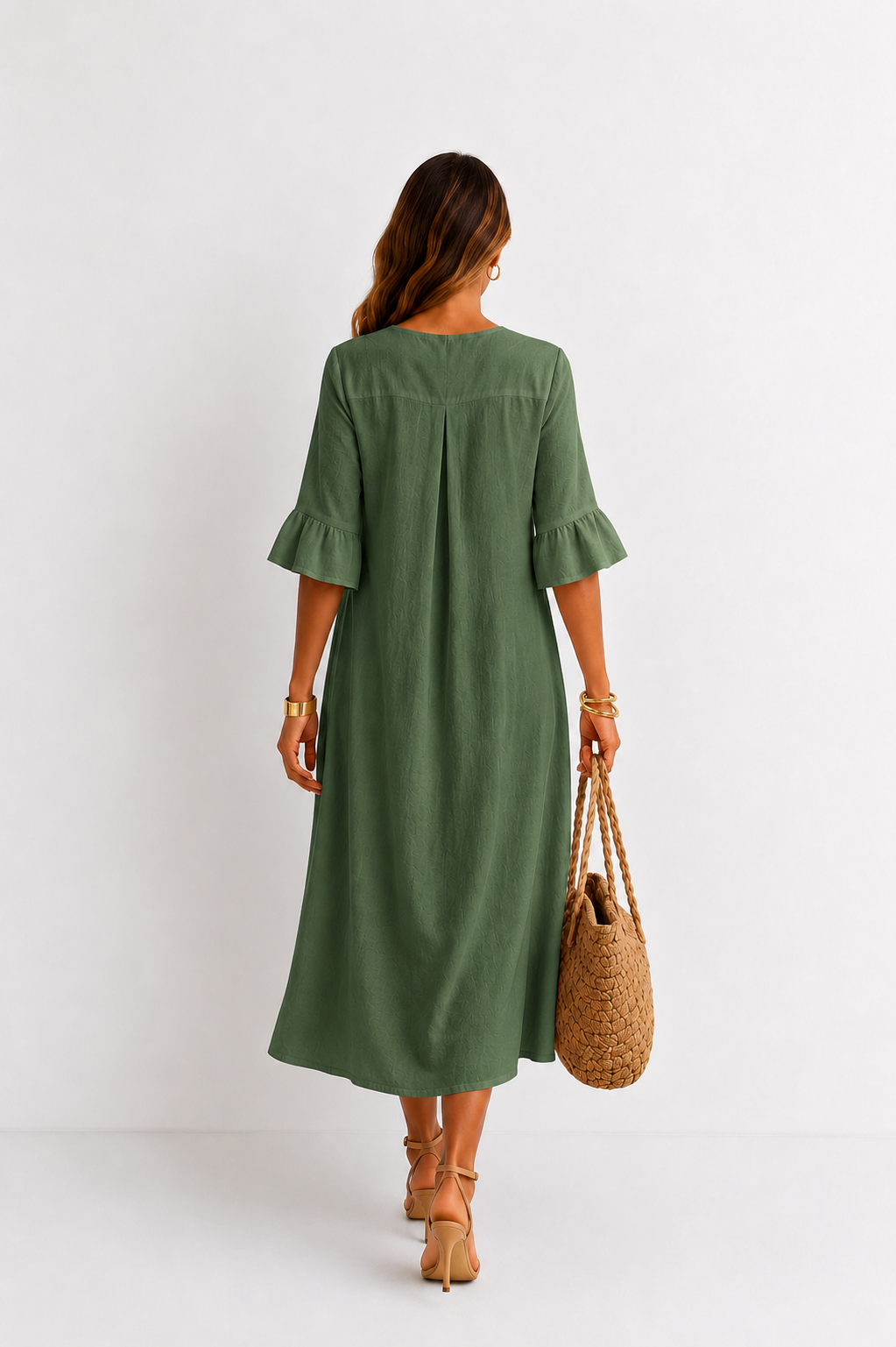 Vanesa | Robe effet lin à manches bouffantes et boutons