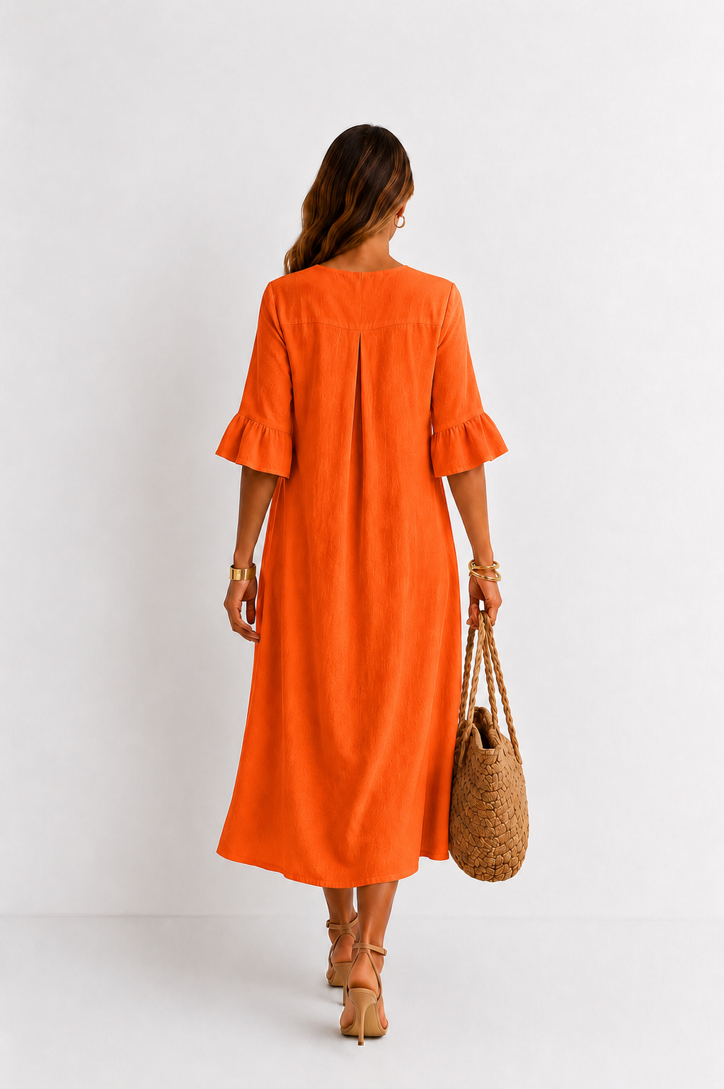 Vanesa | Robe effet lin à manches bouffantes et boutons