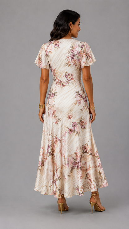 Alba | Robe Midi Cache-Cœur Froncée Florale Élégante