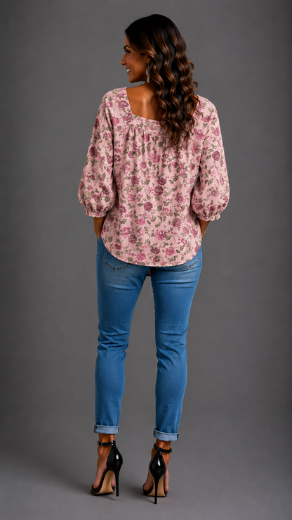 Amelia | Chemisier simple à encolure carrée et manches longues