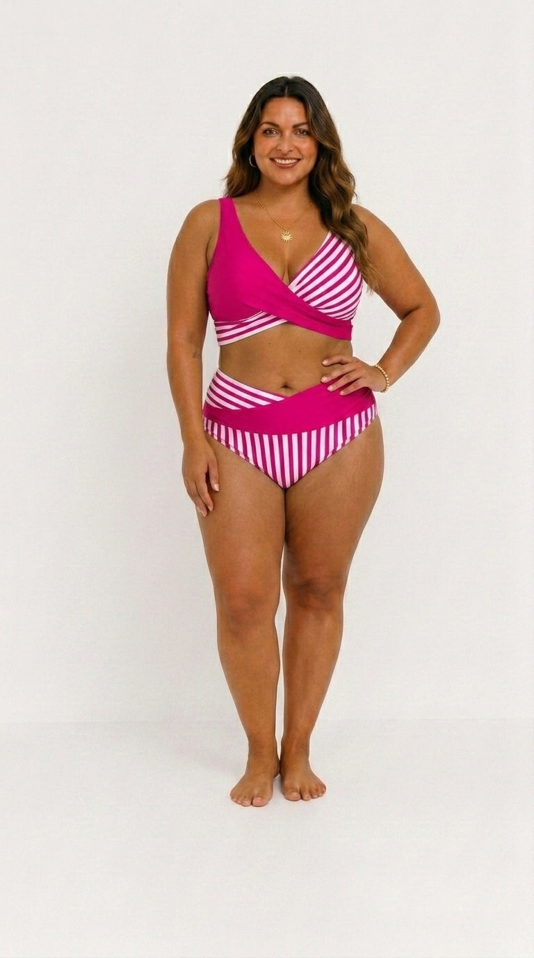 Bikini Croisé Flatteur à Rayures