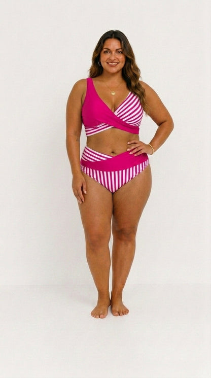 Bikini Croisé Flatteur à Rayures