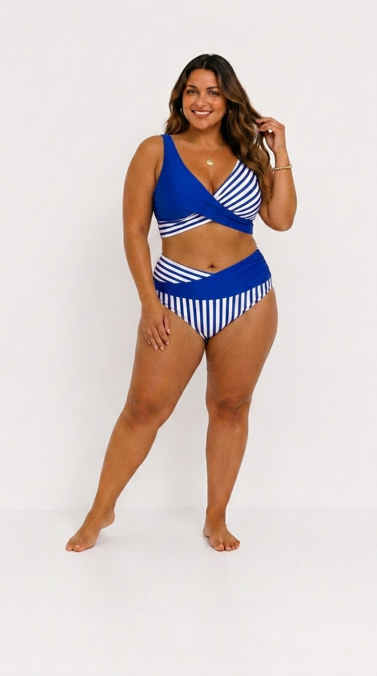 Bikini Croisé Flatteur à Rayures