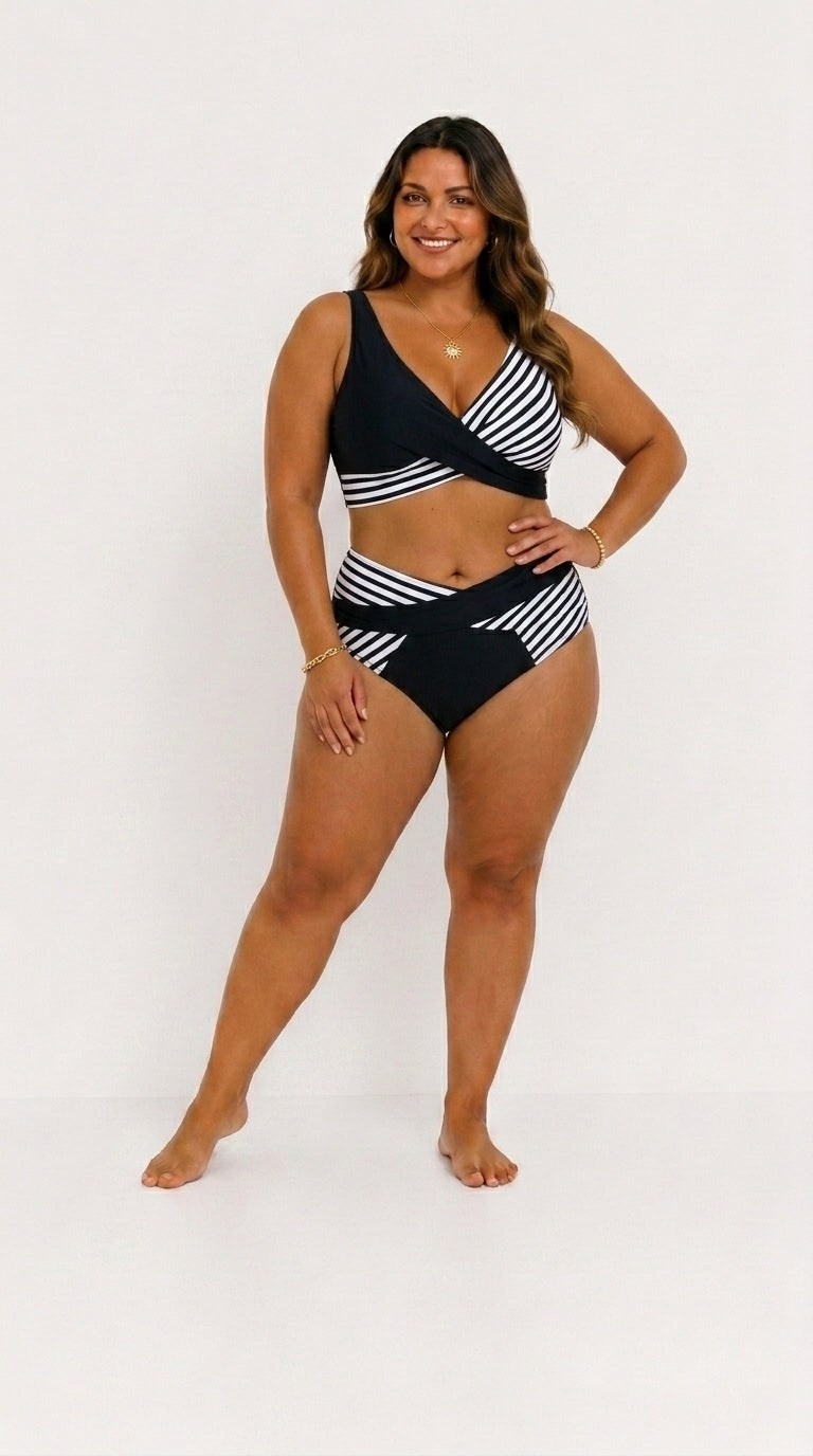 Bikini Croisé Flatteur à Rayures