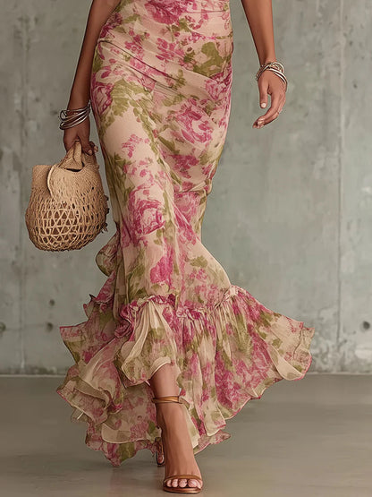Fiora ∙ Robe longue à imprimé roses vintage et manches bouffantes